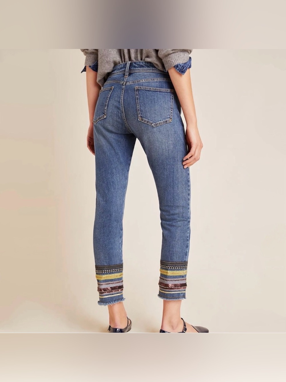 Pilcro & Letterpress Cropped Jeans Multicolor Embroidered Cuffs size 31P - Picture 3 of 11